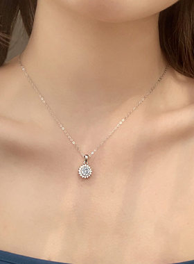 钻石之乡河南钻石商丘钻石4克拉925纯银太阳花项链吊坠锁骨a2571