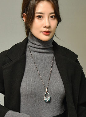 钻石之乡河南商丘人造钻石水滴毛衣链长款项链百搭秋冬巴洛a2489