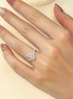 河南钻石商丘人工钻石纯银S925高颜值水滴戒指豪华百搭高级a2607