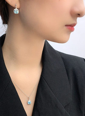 钻石之乡河南钻石商丘钻石S925纯银海洋之心蓝色首饰三件套a2488