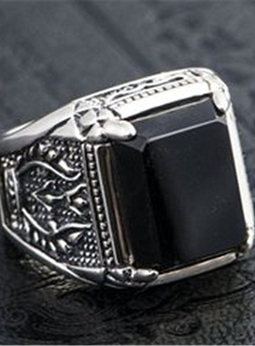钻石之乡河南商丘复古泰银黑暗之魂戒指 仿黑玛瑙开口男戒指a2407