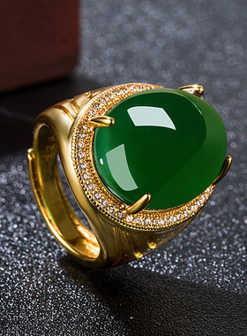 钻石之乡河南商丘网红直播货源沙金霸气绿宝石戒指活口绿玉a2664