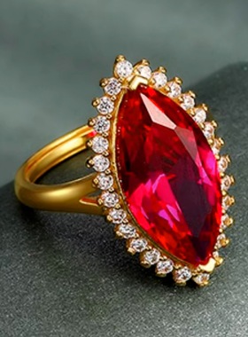 钻石之乡河南商丘镀镶红宝石戒指 新颖开口时尚双尖大气马眼a2534