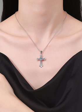 钻石之乡商丘人工钻石S925纯银十字架项链嘻哈吊坠圆珠链锁a2629