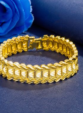 钻石之乡河南商丘时尚欧币镀金饰品三叶草手链 镀24K金男宽a2564