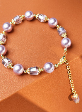 简约气质紫色贝珠手工串制手链时尚潮流高级感文艺复古手串Da3033