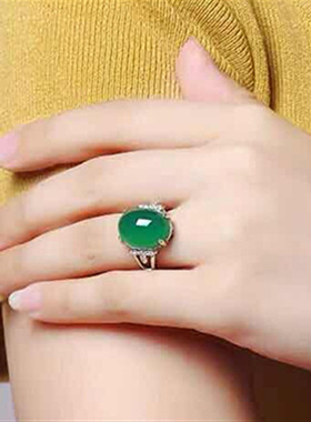 钻石之乡河南柘城河南人工钻石绿玛瑙开口戒指简约复古镶钻戒指