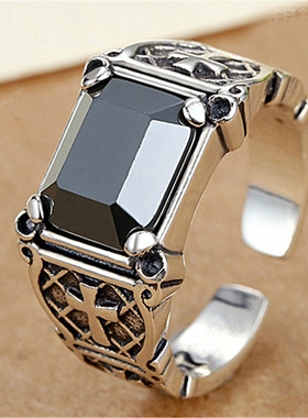 钻石之乡河南商丘潮流时尚泰银黑色玛瑙流行复古泰银戒指创a2446