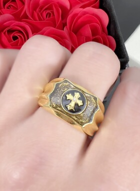 钻石之乡河南商丘欧美外贸信念力量戒指 18k色黑玛瑙十字架a2326