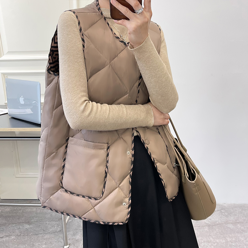 小香风菱形格羽绒棉马甲