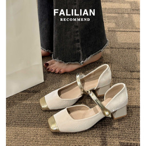 香阁儿女鞋官方旗舰店玛丽珍鞋2023新款春秋季配裙子粗跟高跟鞋百