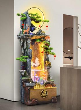 中式假山流水生财落地鱼缸装饰摆件循环水景客厅水幕墙风水轮招财