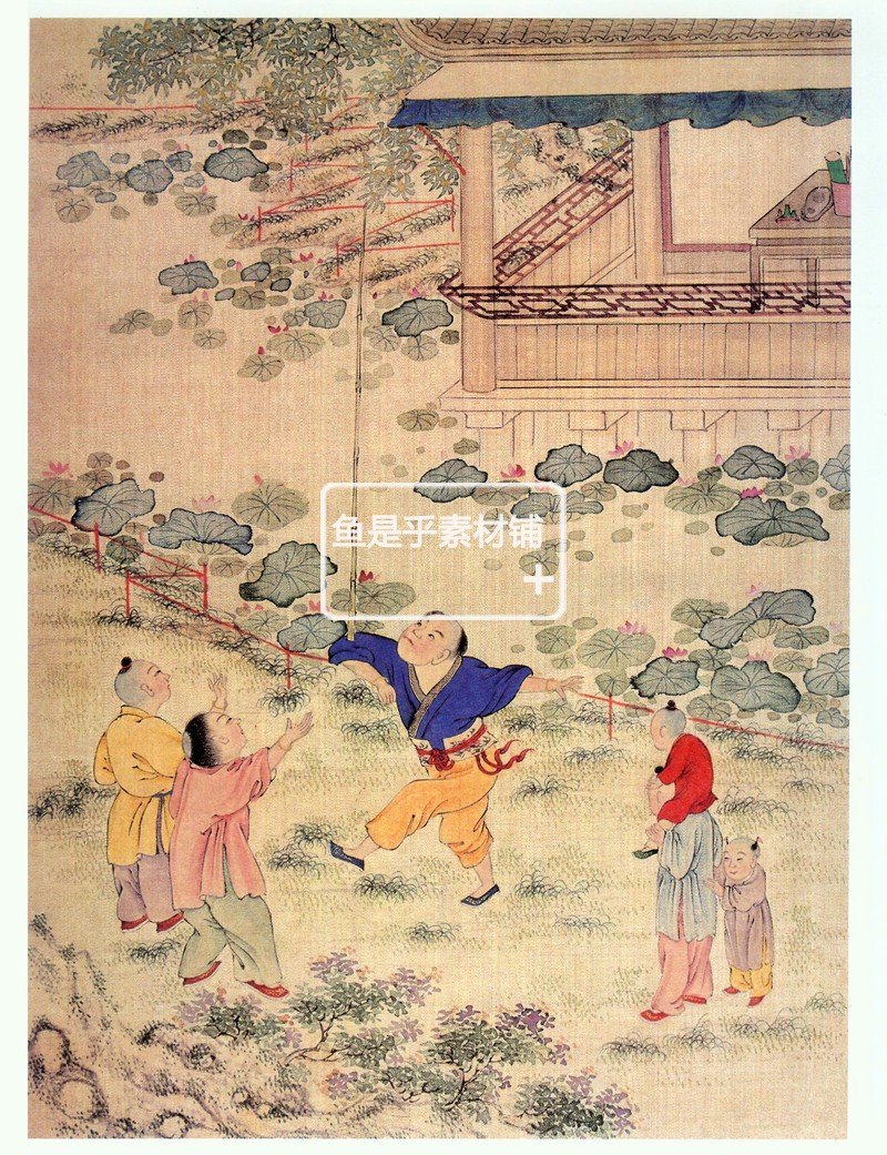 焦秉贞百子团圆图册清代古画工笔民俗儿童游戏绘画电子版素材图片 - 图0