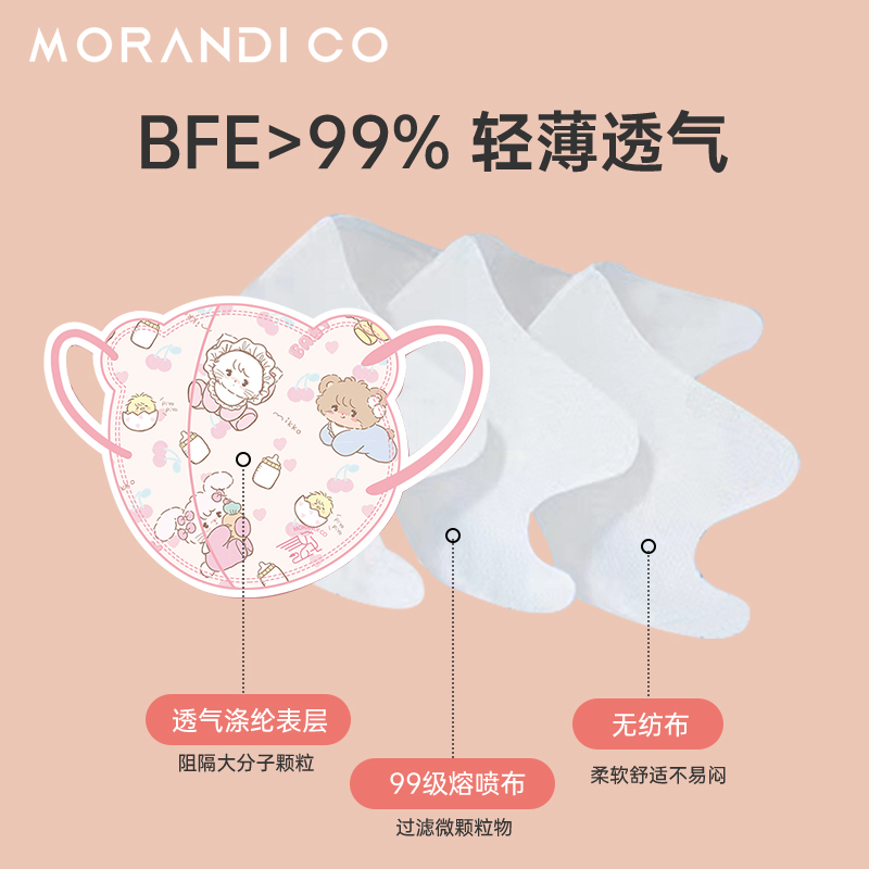 日本Morandi co儿童口罩0到3到6岁宝宝专用6到12月学生婴幼儿口罩