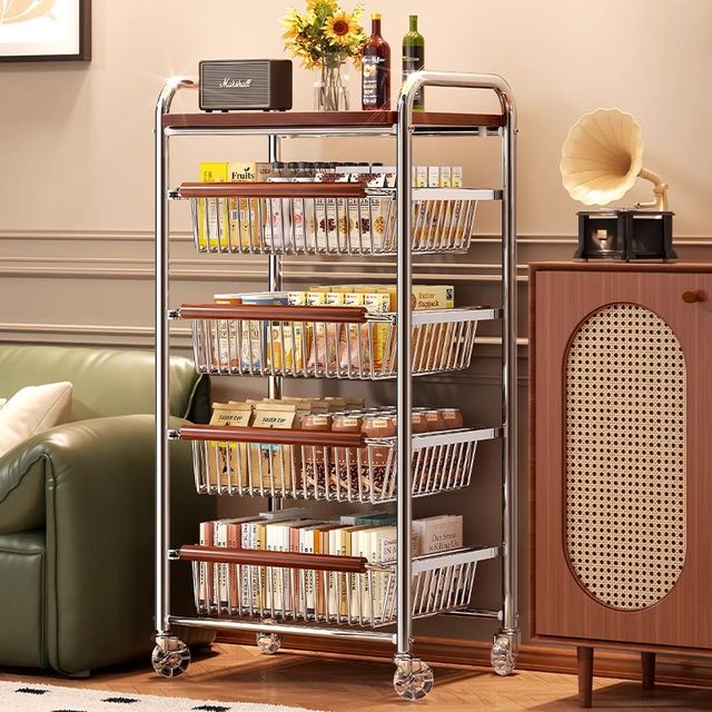 Imported Japanese small cart storage rack living room floor-standing mobile kitchen fruit and vegetable storage multi-functional home dining side cabinet