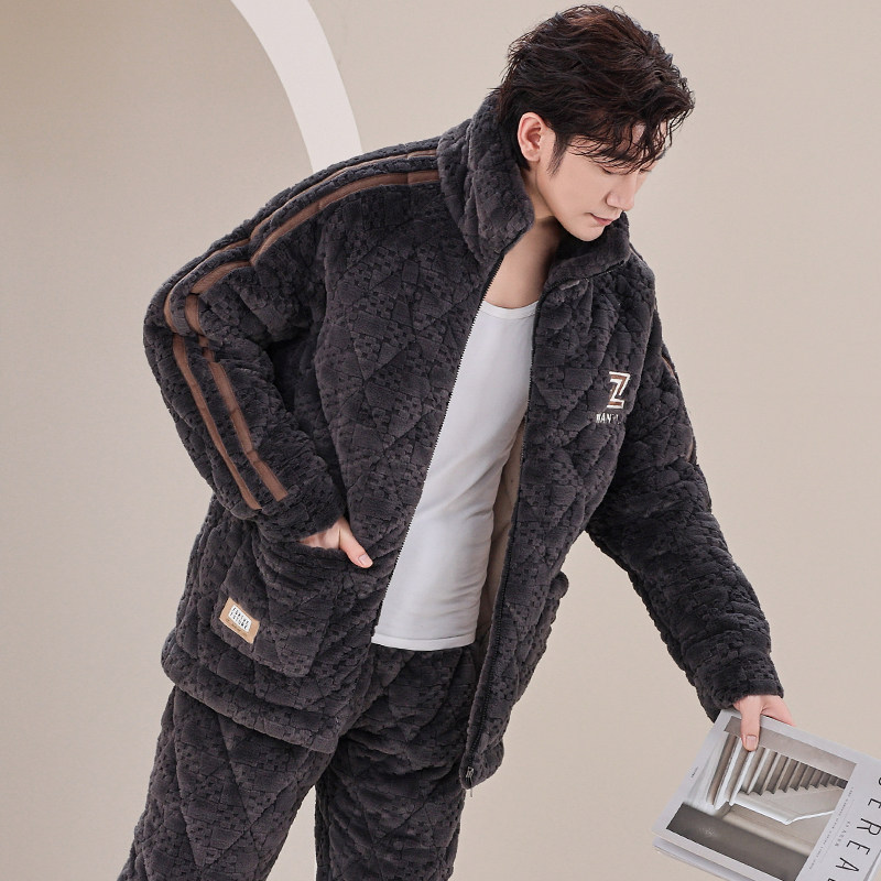男士睡衣冬季纯棉夹棉三层加厚加棉珊瑚绒保暖秋冬天款家居服套装,淘宝优惠券,粉丝福利购,淘宝优惠卷