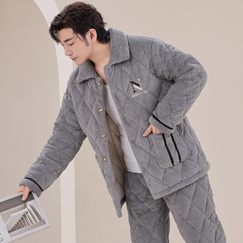 男士睡衣冬季加绒加厚三层夹棉法兰绒家居服套装珊瑚绒保暖秋冬款,淘宝优惠券,粉丝福利购,淘宝优惠卷