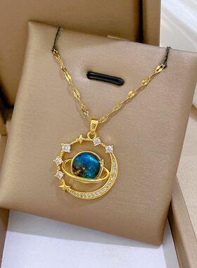 钛华丽锁骨链饰品批发气质女轻奢梦幻锁骨钛钢满钻蓝色钢项链星空