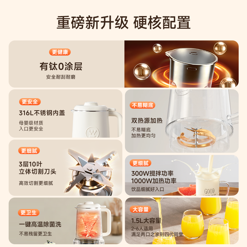 西屋有钛0涂层破壁机家用双热源加热豆浆机多功能新款料理机官方