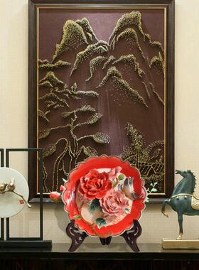 中式陶瓷装饰摆盘挂盘玄关摆设精致新房新婚家居饰品工艺品礼品