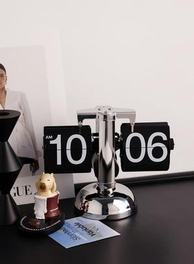 轻奢自动翻页时钟高级感客厅家用创意桌面摆件电视柜玄关软装饰品