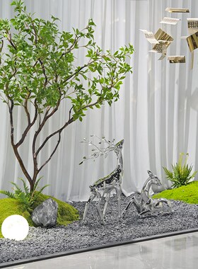 花园造景鹿雕塑玻璃钢中式造景装饰D民宿酒店庭院别墅摆件网红小