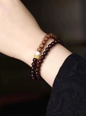 天然小叶紫檀木双圈手串男女士款檀香木质佛念珠盘玩情侣手链文玩