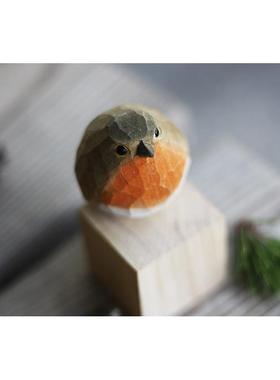 鹿妖商店 肥啾鸟 胖知更鸟木雕摆件 天然木雕 北欧风 手工木小鸟