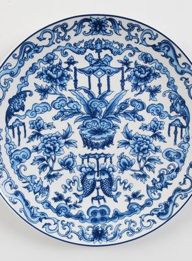 青花陶瓷挂盘背景墙面中式装饰盘子客厅饭厅酒店家居摆饰壁饰挂件