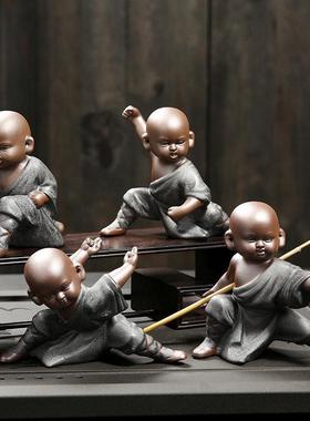 紫砂茶宠大号功夫小和尚陶瓷人物茶室中式家居摆件玄关酒柜工艺品