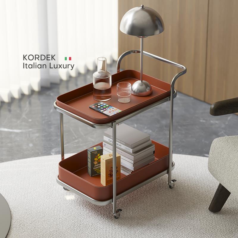 意式轻奢可移动马鞍皮沙发边几角几小推车带轮客厅家用不锈钢茶几 - 图0