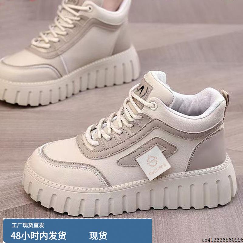 韩版高帮女鞋2025新款厚底增高板鞋休闲百搭运动鞋女单棉同款时尚 - 图0