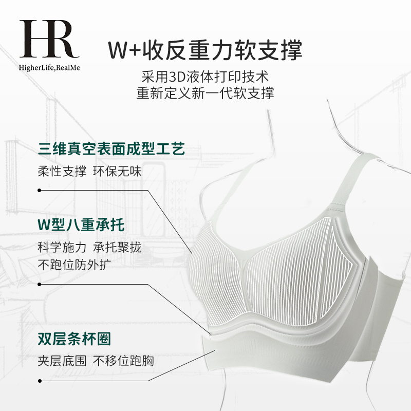 HR赫莲娜内衣大胸显小聚拢内衣女无痕无钢圈收副乳提拉防下垂文胸