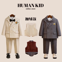 Autumn Winter Plus Suede Children Suits Suit Thickened Flower Boy Boy Kid Baby Piano To Host Choral Performance West Suit