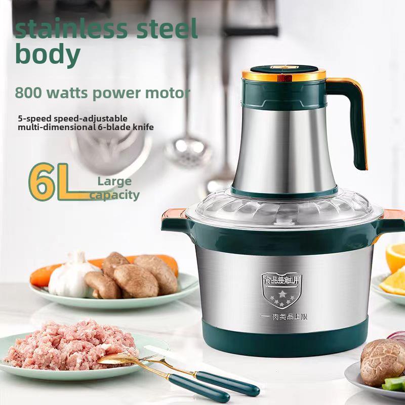 顶圣6L大容量新升级多功能绞肉机不锈钢家用电动辣椒碎菜蒜合面器 - 图0
