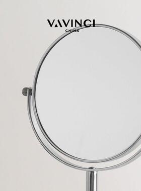 创意轻奢皮质金属镜子摆件北欧式样板房卧室梳妆台桌面装饰化妆镜