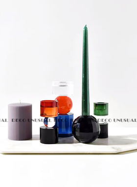 新品现代简约g欧式轻奢烟灰色几何水晶烛台摆件样板房售楼处软装