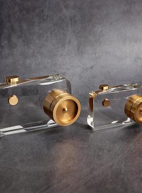 现代创意水晶相机摆件样板房间卧室书房桌面博古架摆设软装装饰品