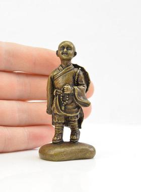 中式古典人物小铜器赶路者古铜小和尚小沙弥纯铜桌面摆件创意家居