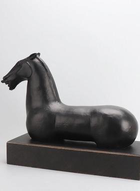 现代新中式轻奢极简雕塑马摆件客厅玄关酒店样板房间家居软装饰品