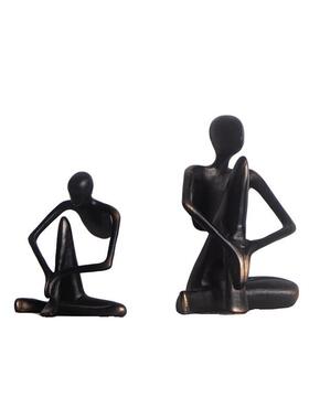 现代极简约黑色铸铁金属人物摆件创意抽象工艺礼品摆饰办公室书房
