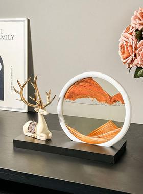 新中式立体流沙画招财进宝福鹿摆件办公室装饰乔迁开业大吉装饰品