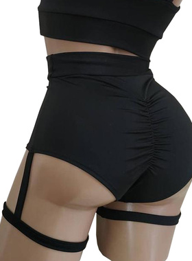 极速Plus Size Women Sexy Goth Shorts with GarPter Leg Ring C