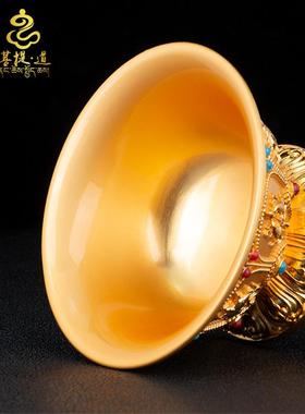 佛前供水杯供佛 鎏金镶嵌宝石合金八吉祥七供水碗八供圣水杯摆件