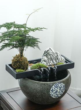 创意流水喷泉摆件客厅办公室乌金石微景观鱼缸造景观陶瓷假山摆设