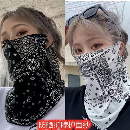 防晒面罩女全脸护颈挂耳口罩骑行面巾男夏季潮薄款紫外线护脸面纱 - 图3