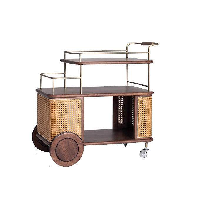 实木藤编小推车客厅收纳床头柜中覆古餐车不锈钢置物架可移动边几,淘宝优惠券,粉丝福利购,淘宝优惠卷