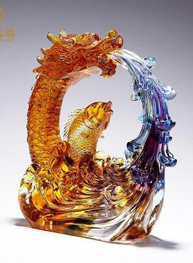 琉璃鱼摆件鲤鱼跃龙门客厅玄关家居轻奢水晶装饰开 业乔迁新居礼