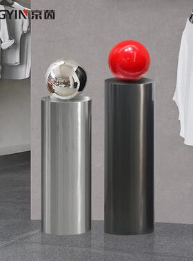 圆柱展示台样板房电视柜旁落地圆形底座橱窗装饰品雕塑不锈钢摆件