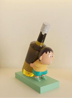 2025新款高档大气客厅酒柜红酒架子斜放收纳装饰卡通阿呆小新摆件